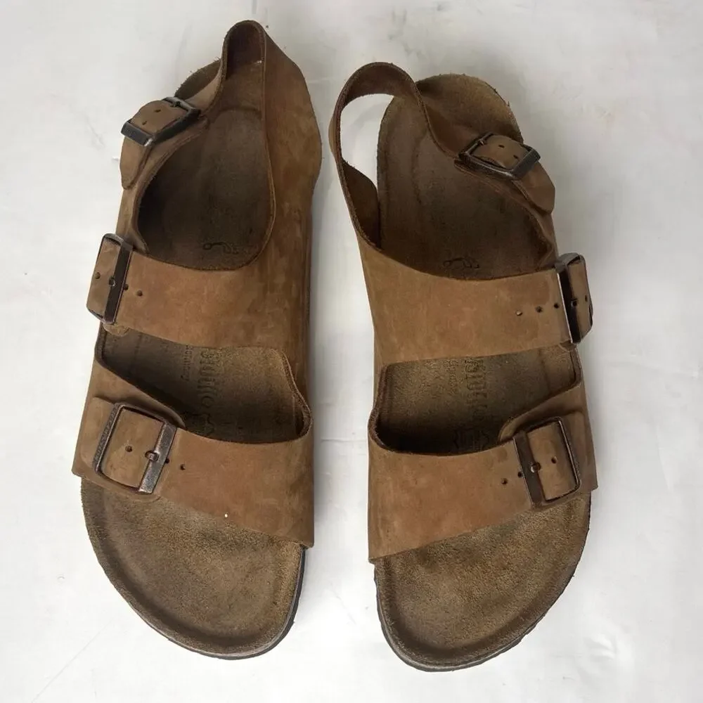Birkenstock Mens Milano Three Strap Sandal Size 43EU/10US Brown Leather Comfort